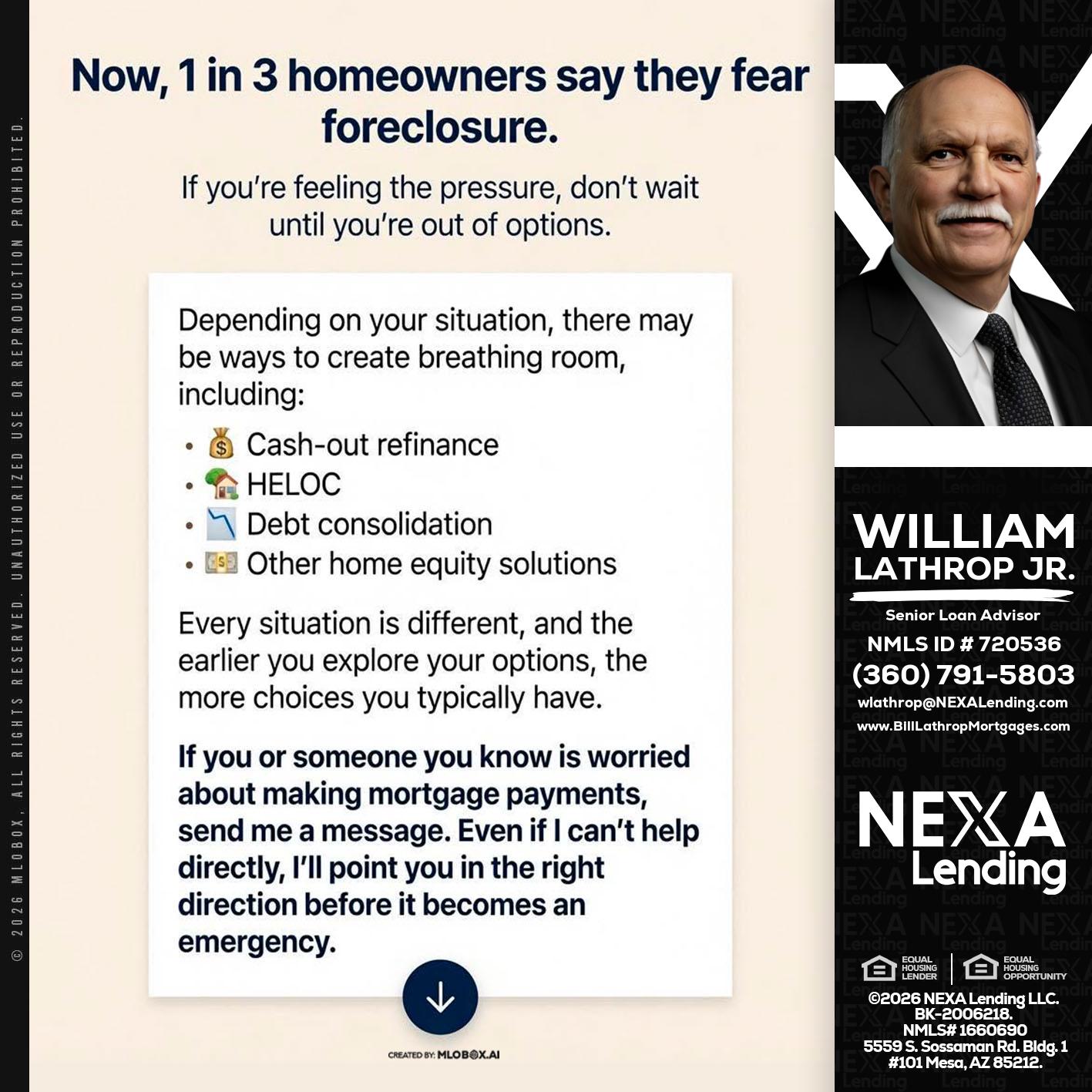 NOW, 1 IN 3 - Bill Lathrop -Senior Loan Advisor