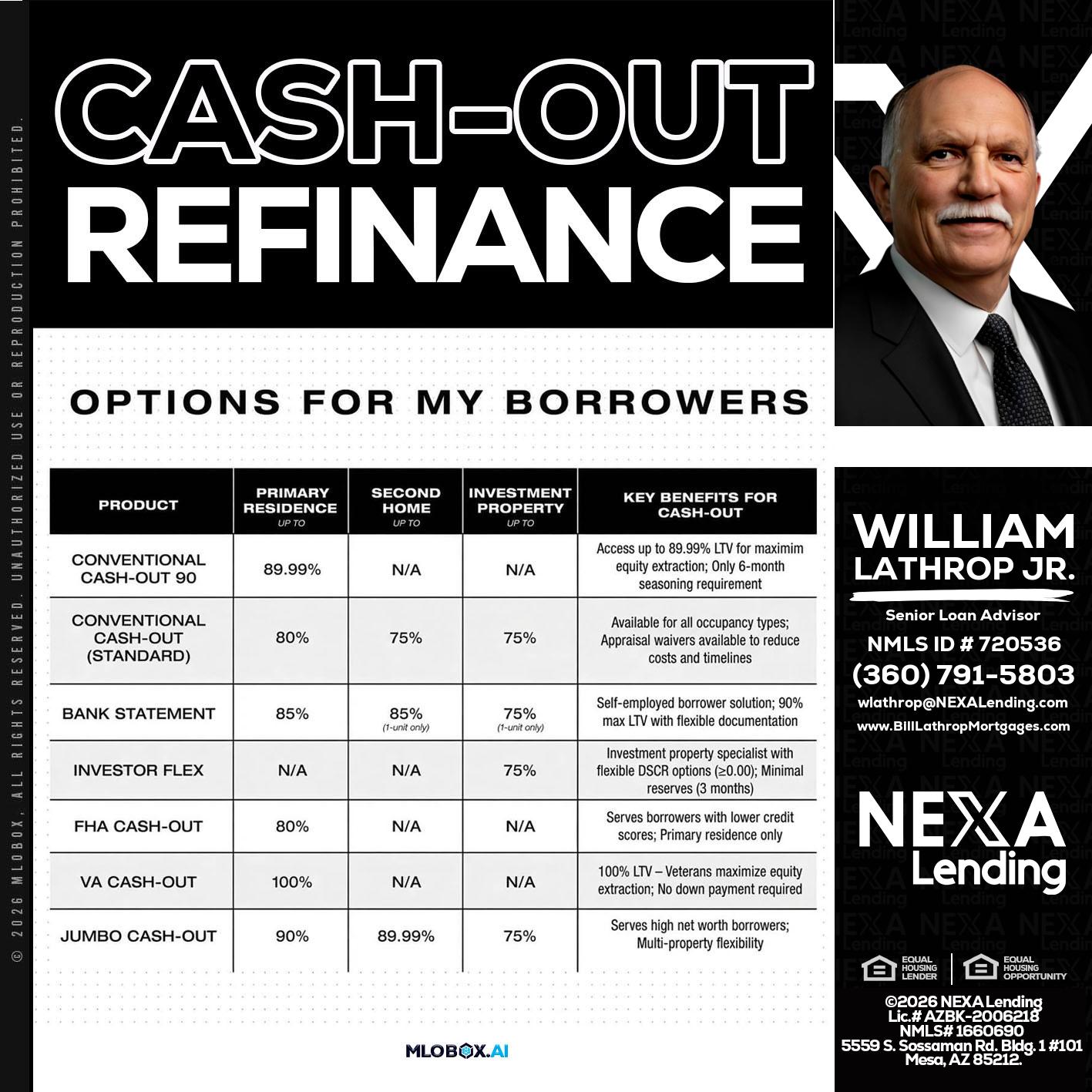 CASH OUT - Bill Lathrop -Senior Loan Advisor