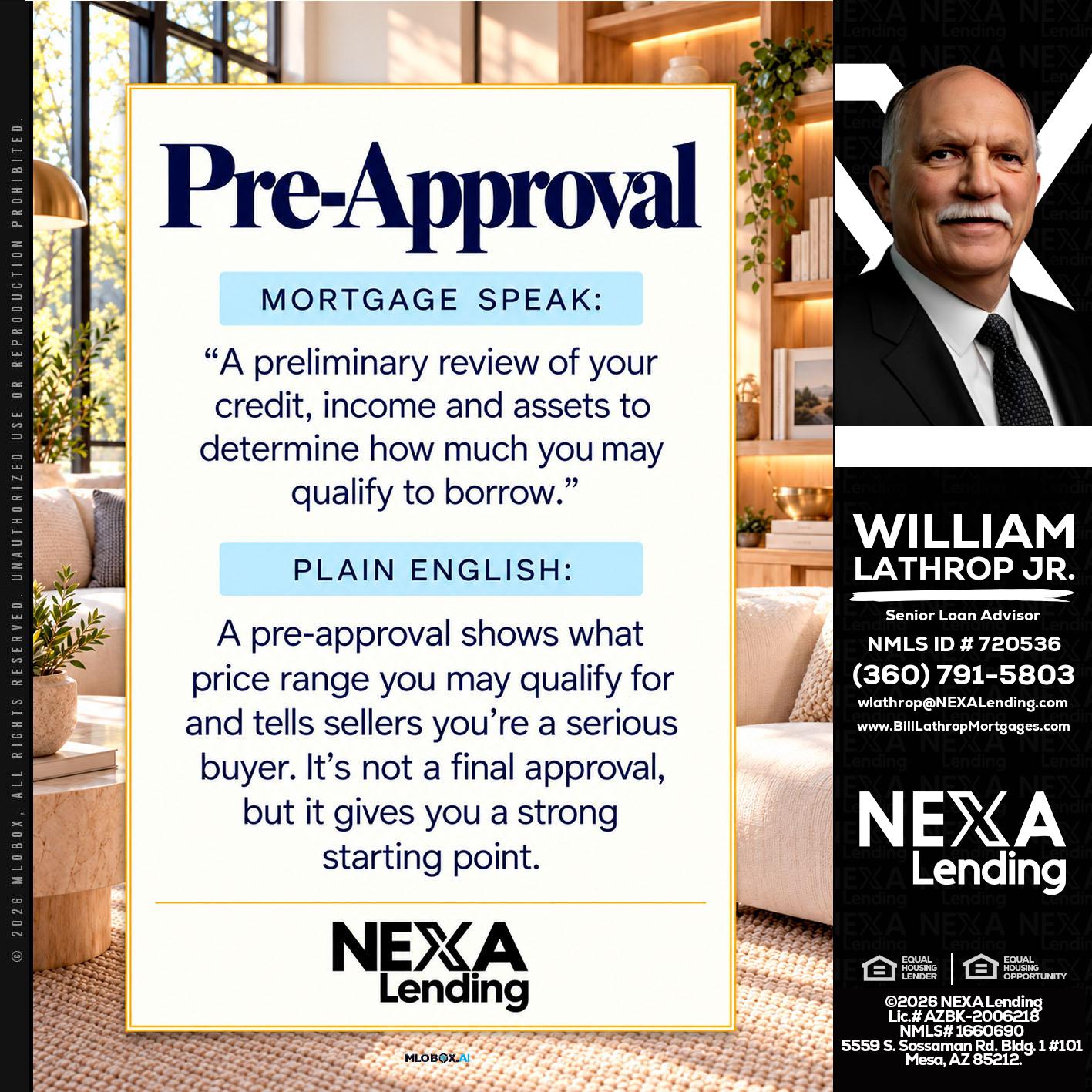 PREAPROVAL - Bill Lathrop -Senior Loan Advisor